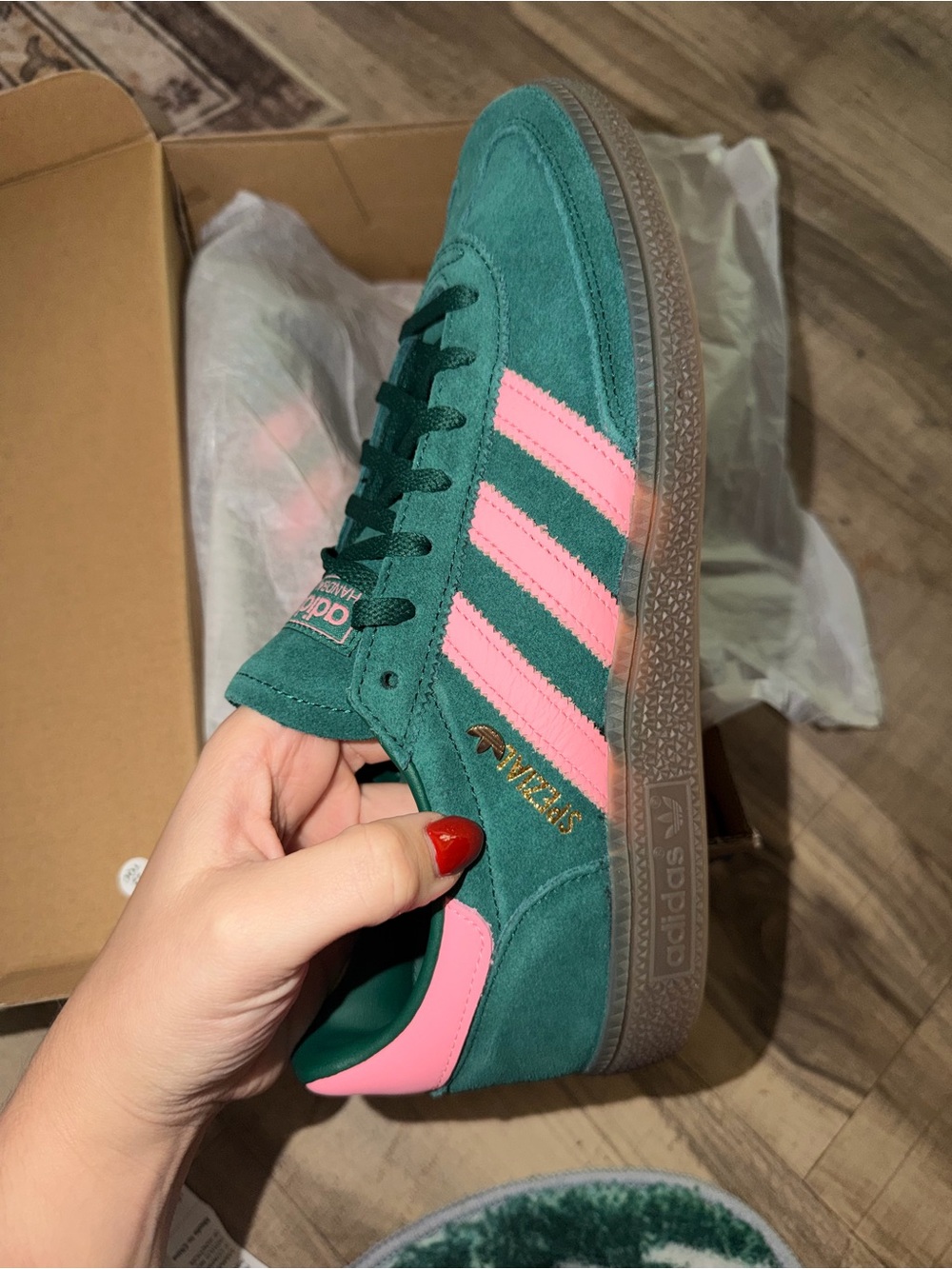 adidas womens Teal Suede Sneakers with Pink Stripes